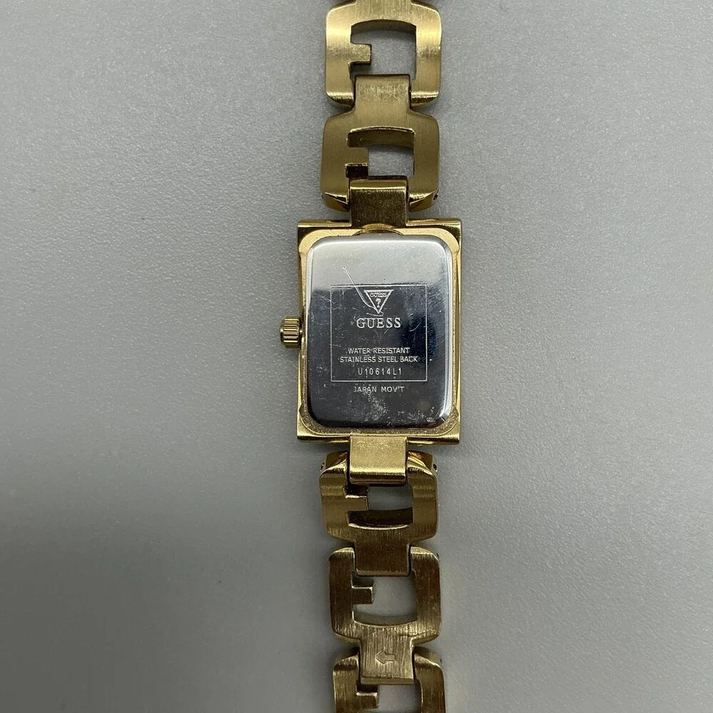 Guess L10644L1 Womens Watch 18mm Gold Tone Logo G Band New Battery 7.5